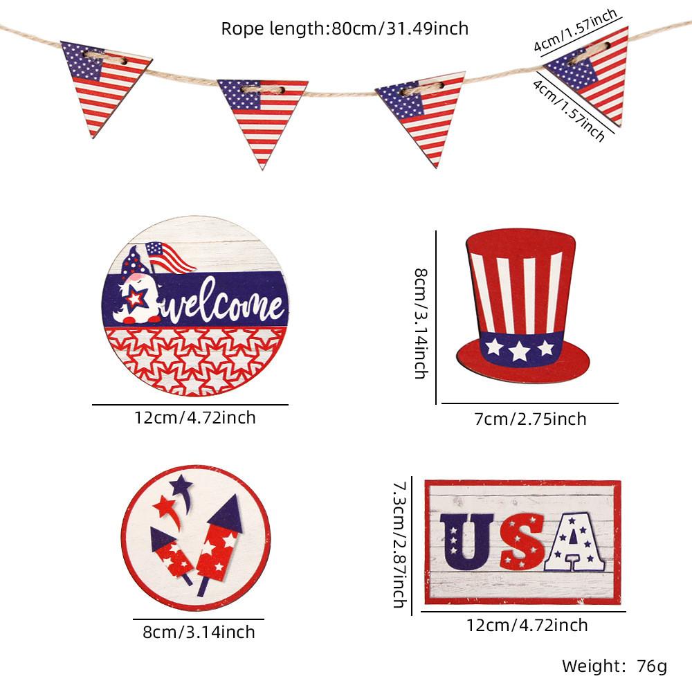 

Day Charming Independence Wooden Tray Display Sign For Festive Decoration Table Flag Triangle