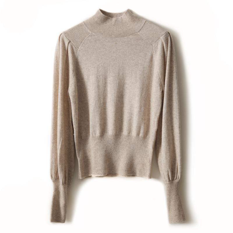 Мода Новый Осень Зима Длинный Рукав Вязаный Женский Свитер Полувысокий Воротник Черный Вязаный Свитер Пуловеры Женские Топы JJ43 One Size бежевый