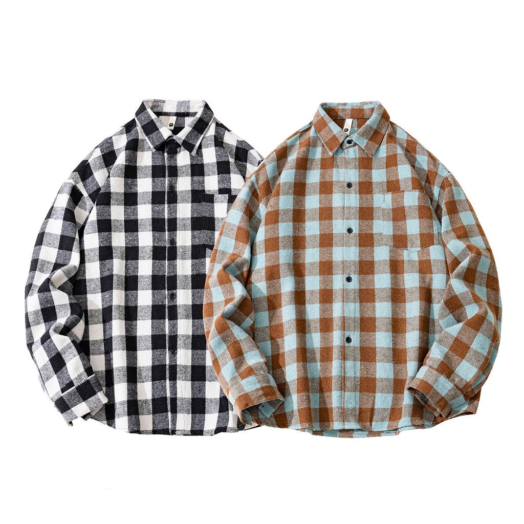 Autumn Men'S Plaid Abraded Thickened Long Sleeve Shirt Men'S Casual Shirt Jacket