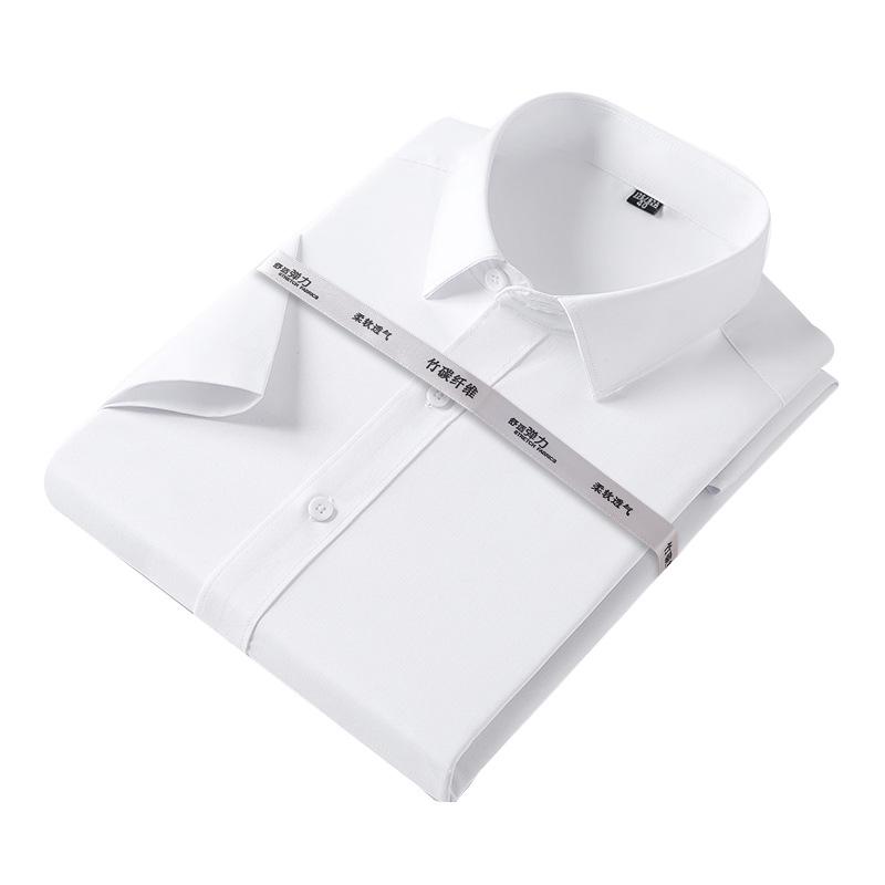 2025 Bamboo Fiber Men's Short Sleeve Shirt - No Pocket, Light Business Fashion, Multi-Color Options