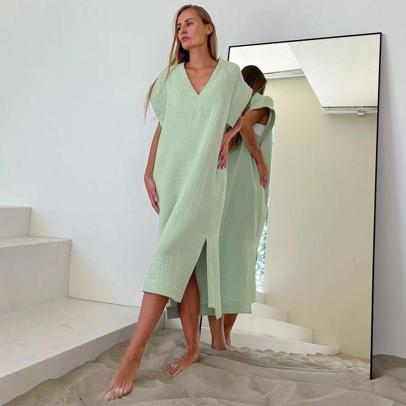 Fashion New Sleeveless Casual Loose Split Dress Pajamas V-Neck Loose Split Dress
