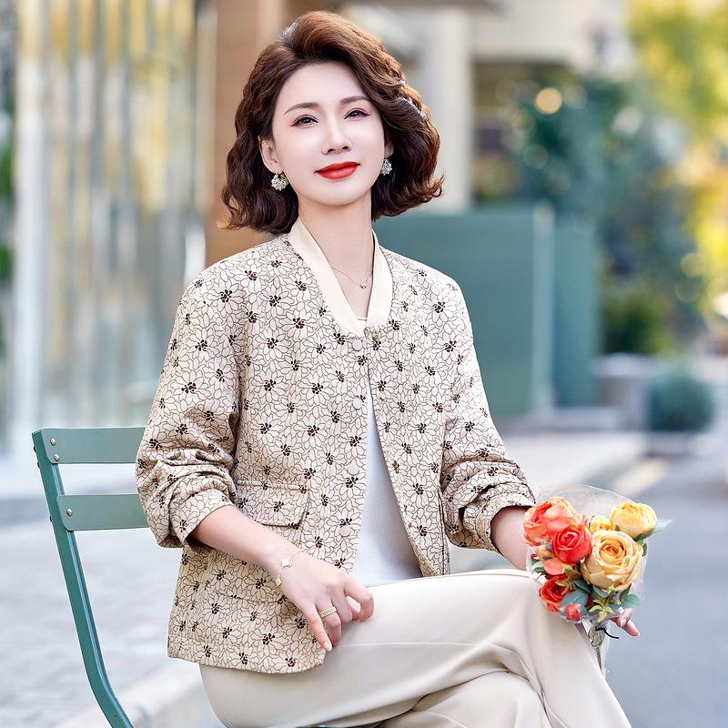 Spring Fashion Print Jacket for Middle-Aged Women 2025 - Trendy, Loose-Fit Design