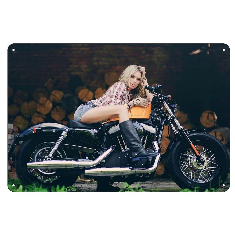 Retro Motorcycles & Beautiful Women Metal Tin Signs for Bar Cafe Living Room Walls
