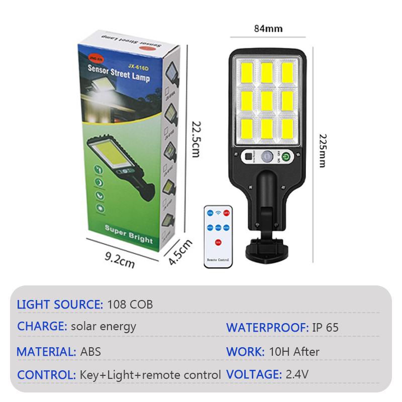 108COB Solar Street Light Outdoor Wireless Solar Outdoor Waterproof LED Wall Lamp Motion Sensor 3 Modes Garden Porch Decor Light