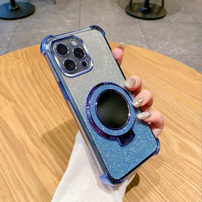 Electroplated Glitter Gradient Phone Case For XiaoMi RedMi Note 10 10S 10T 9 9S Pro Max 8 4G 5G with Mirror Ring Stand, Shockproof Cover
