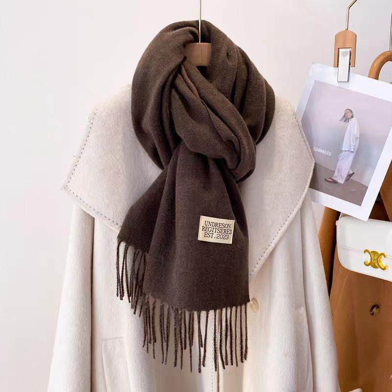 Winter Cashmere Women Scarf Female Luxury Scarves Lady Tassel Bandana Women Solid Shawl Wraps Foulard Tippet Pashmina