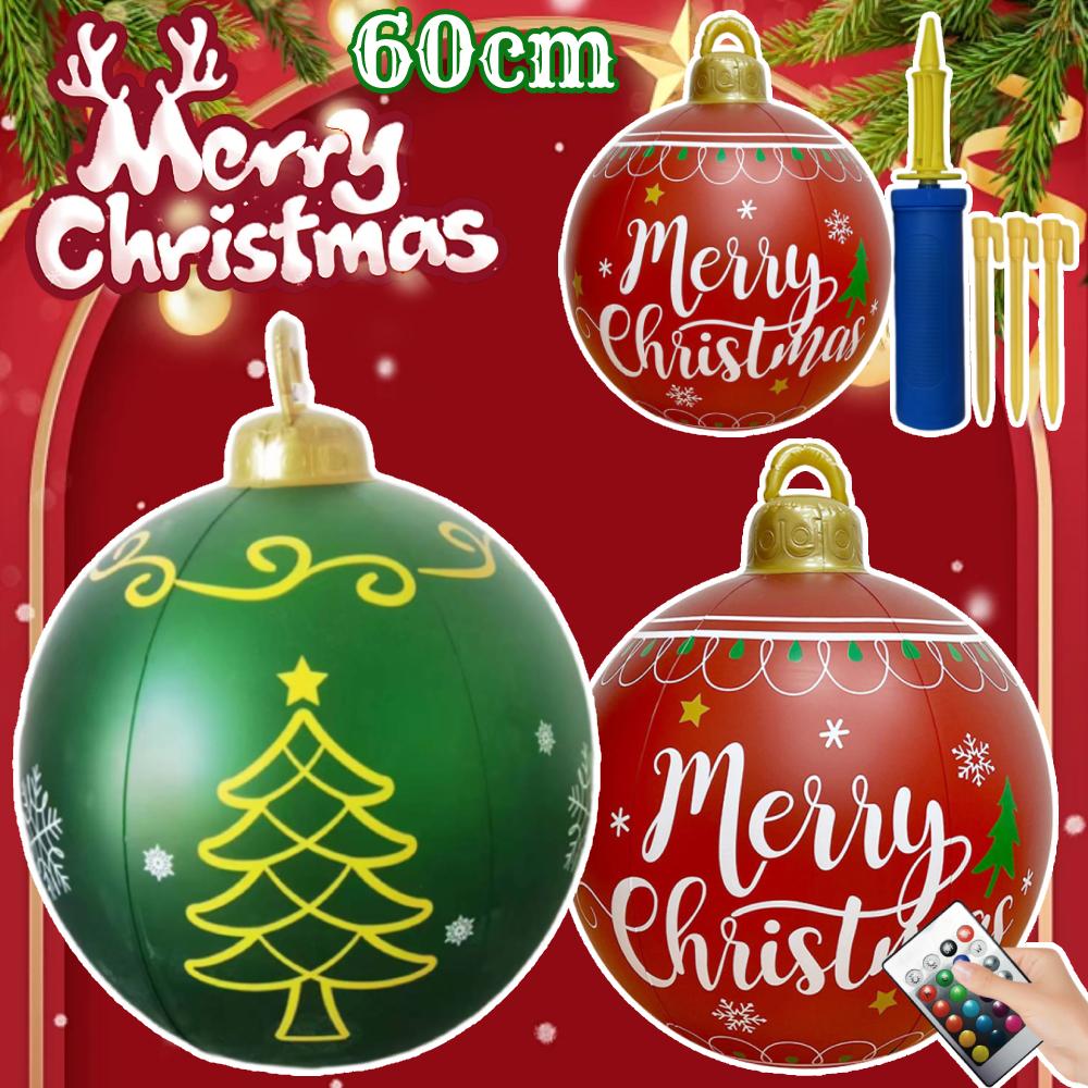 24 Inch PVC Christmas Inflatable Ball Outdoor Xmas Tree Decorated Balls Luminous Inflatable Christmas Ball Ornaments Party Props