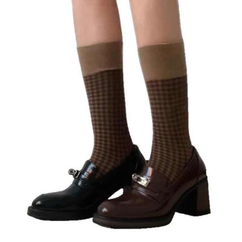 Retro Metal Buckle High-heeled Women's New Style Thick-soled Leather Shoes