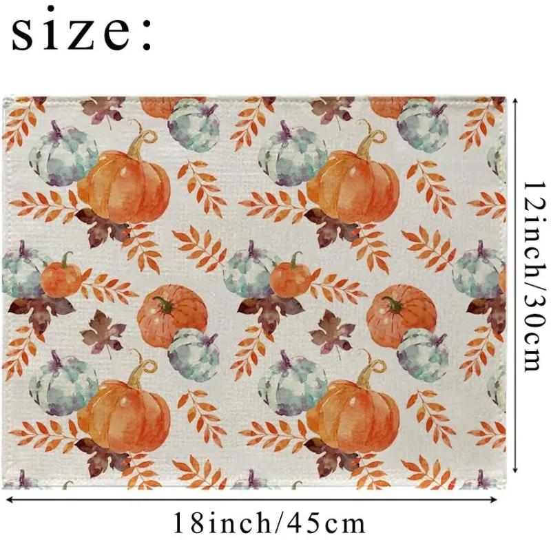 Fall Thanksgiving Table Mats Set of 4 Fall Pumpkin Maple Leaves Buffalo Plaid Placemats Seasonal Holiday Thanksgiving Placemats