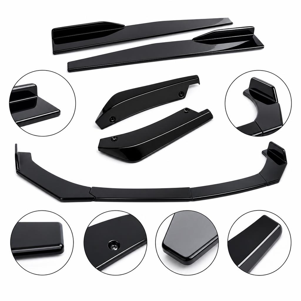  5 Piece Front Bumper Lip Splitter Kit For Car PP Black Front Spoiler Side Skirt Extension Racing Body Kit