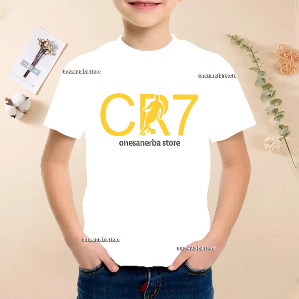 New Summer Polyester Children T-shirts Kids Soccer Clothing CR7 Ronaldo Printed Outdoor Boys Girls T-shirts Sport Fashion Ages 5-14