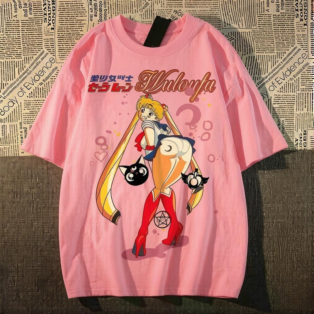 

Daiwing Pretty Girl Cool and Chic White ShortSleeved TShirt for Male AnimeStyle Retro Couple Outfit of High Quality XL