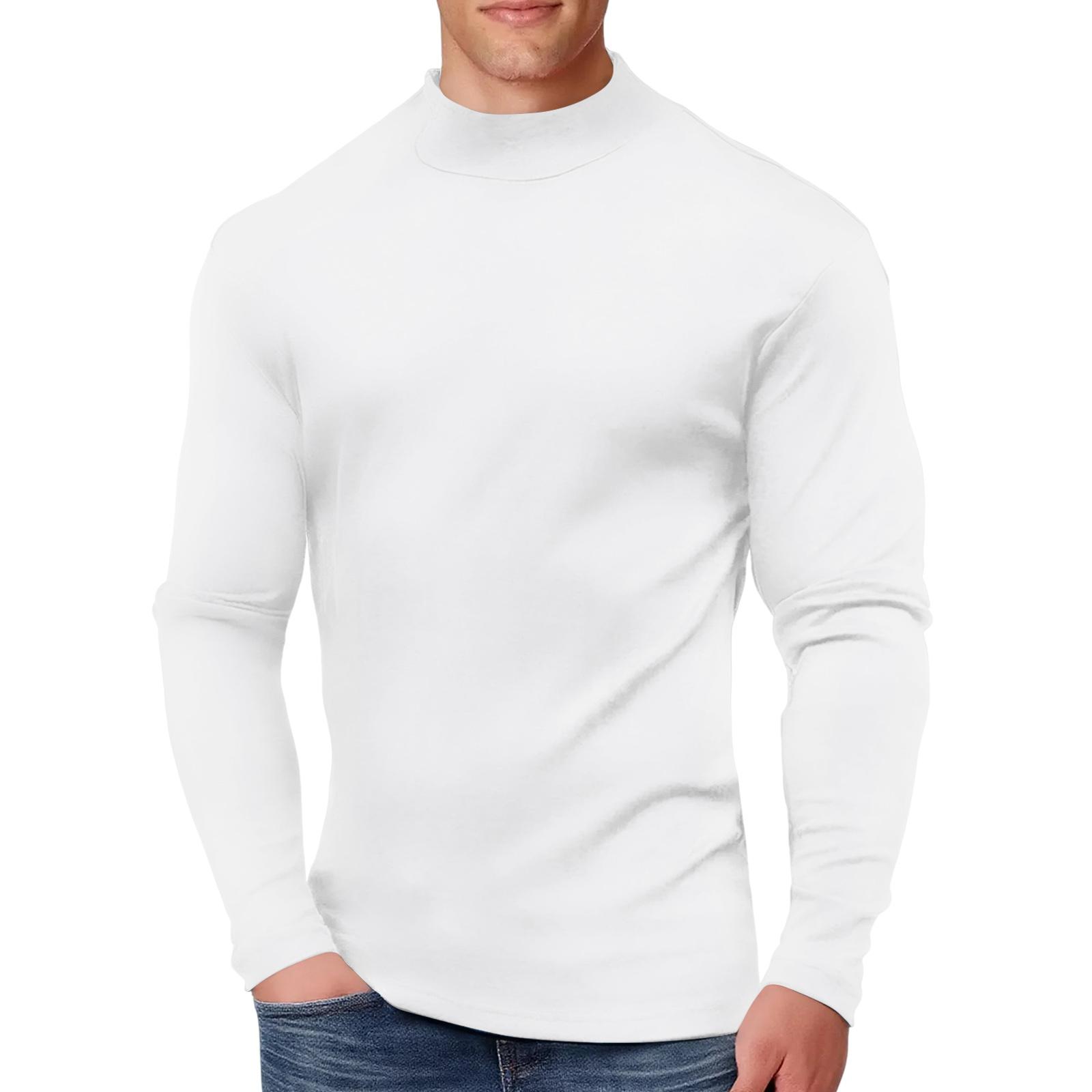 

Men s Casual Solid Color High Neck Long Sleeved T-Shirt білий