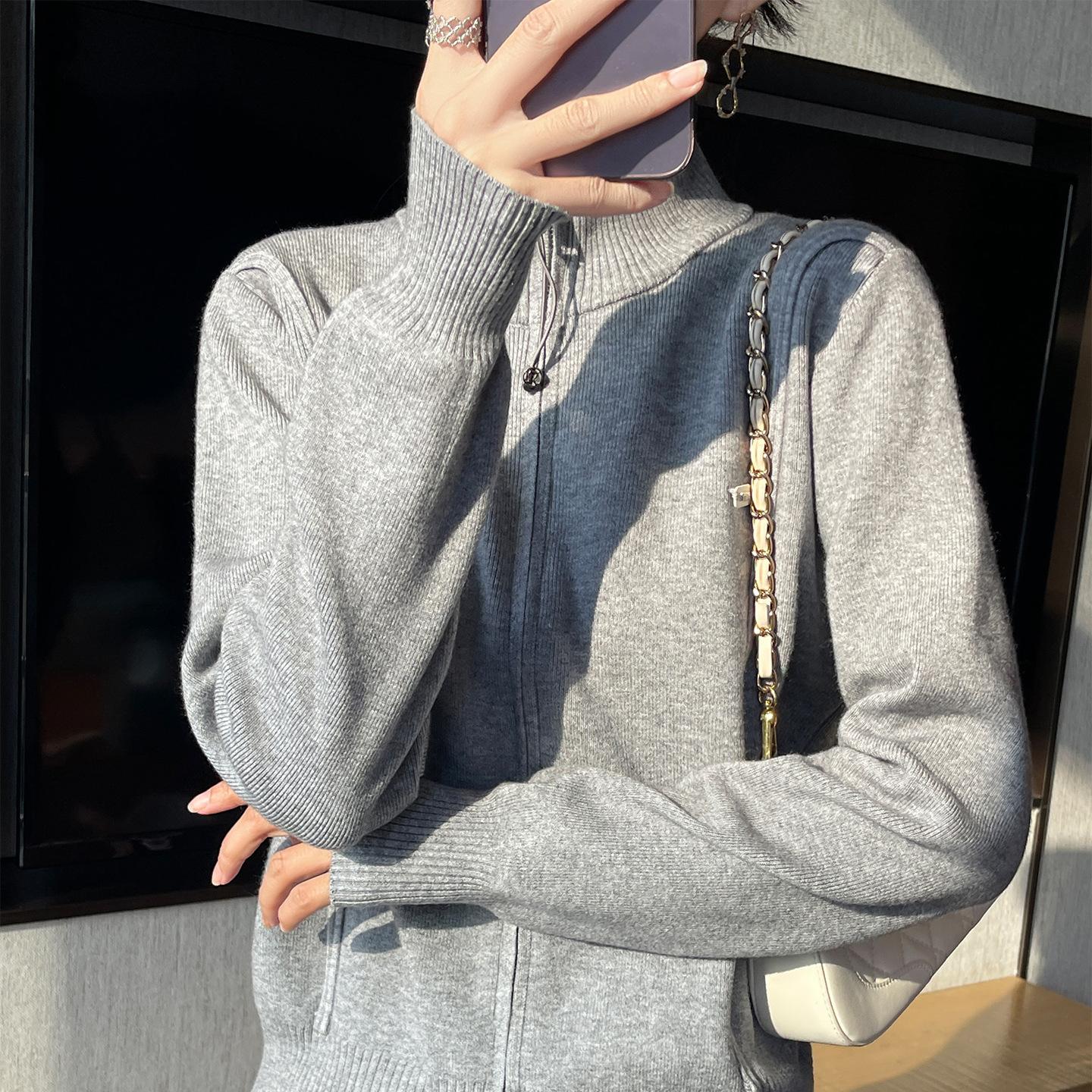 

The New Autumn and Winter Double-zipper High-neck Knitted Sweater Is A Versatile Loose Long-sleeved Cardigan for Women XXL сірий колір