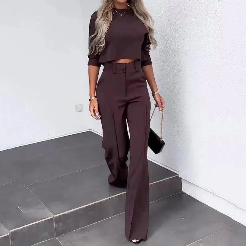 Crop Cropped Top Wide-Leg Pant Suit Crop-Top Short Top Loose Pants Two-piece Set