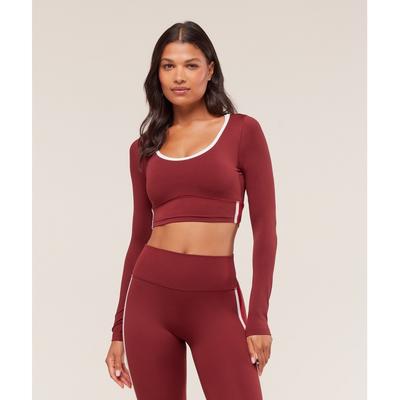 Piping Long Sleeve Crop Top Sets Red Carmine Red Soft White B4c3t Rb8j