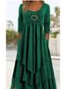 In Stock: 2026 Spring/Autumn European-American Waist-Cinching Casual Dress with Heart Detail and Tiered Hem