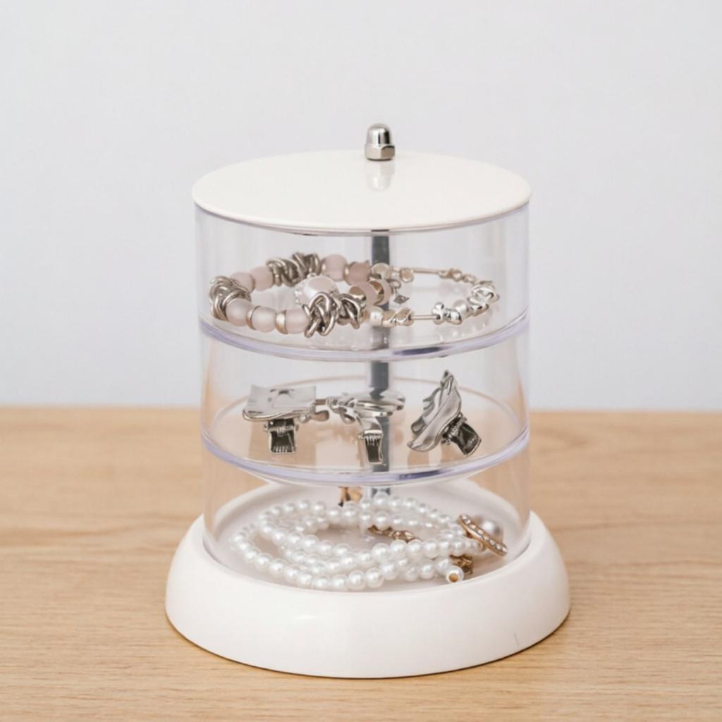Multi-Layer Jewelry Storage Box Rotatable Rotating Jewelry Box Hair Accessory Holder Space-Saving Tiered Acrylic Organizer