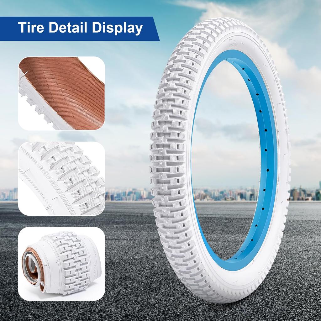 FengCan 14x1.95 Tire, 14x1.95 53-254 Bicycle Tire, Suitable for 14-inch Mountain Bikes and Cross Bikes, 1.95-inch Section Width (BQ030, White)