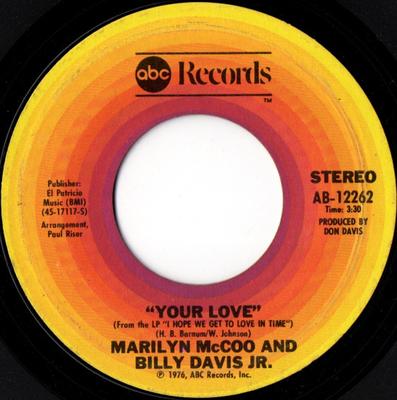 7-Zoll-Schallplatte MARILYN MCCOO & BILLY DAVIS JR. - Deine Liebe / Meine Liebe für dich (Wird A AB12262 ABC Records 1977 US Soul/Funk Gebraucht