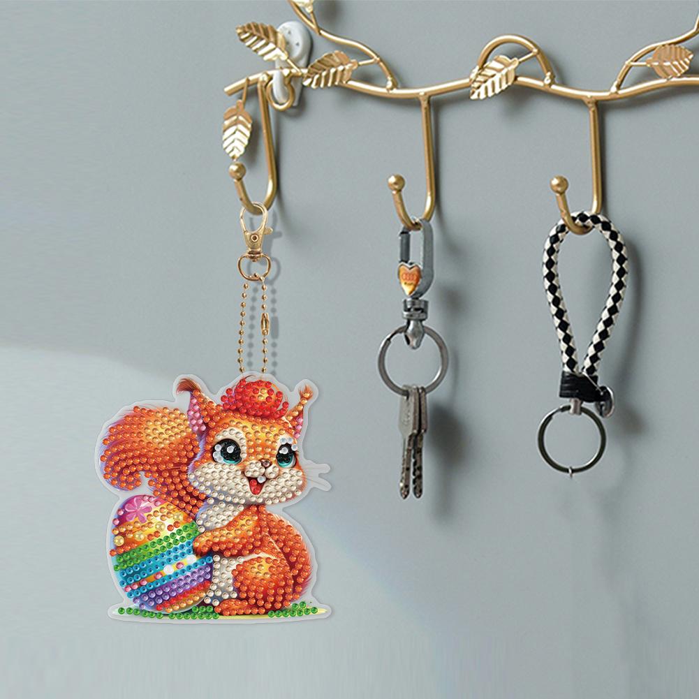6Pcs Double Sided Special Shape Easter Animals Diamond Painting Keychain Diamond Painting Art Keychain Pendant DIY Crafts Decor