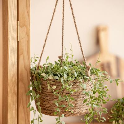 Cesta Suspensa de Jardim Tecida Cesta de Armazenamento de Plantas Macramê Suporte de Vaso de Flores Tecido com Corda de Juta Cabides de Plantas Decoração de Casa