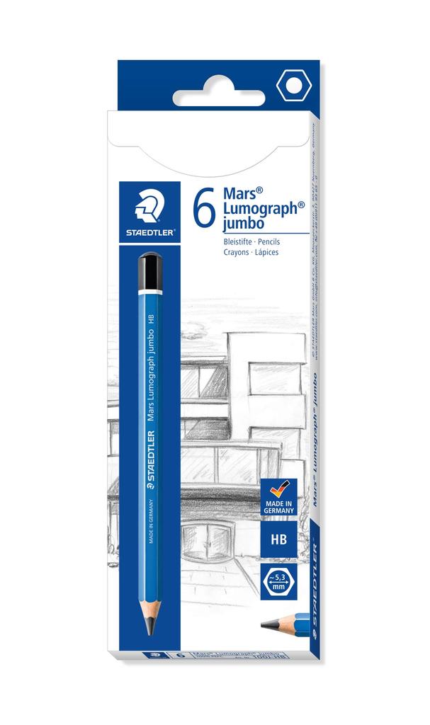 STAEDTLER Pencil HB Mars Lumograph Jumbo Thick Shaft Writing Drawing 6 Pieces 100J-HB6