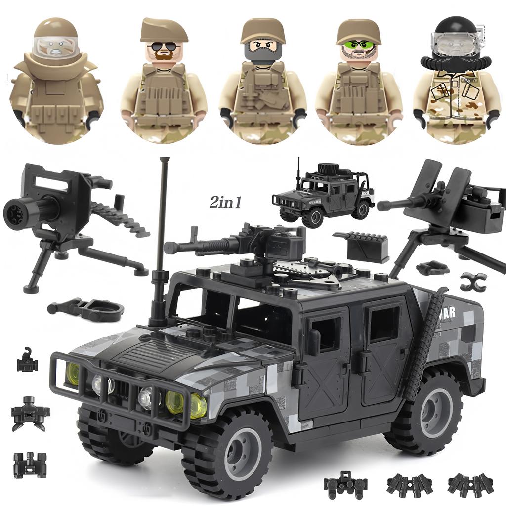 Military SWAT Special Force Soldier Weapons Armored Vehicle Car Action Figure Car Vehicle Model Building Block Toy For Children