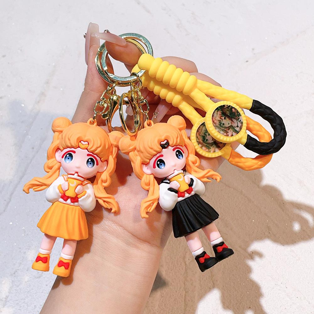 Anime Sailor Moon Figure Keychain Cartoon Cute Moon Cat Keyring Mars Jupiter Mercury Backpack Car Key Chain Christmas Gift