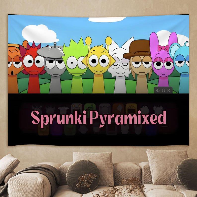 Sprunki cartoon character tapestry 75x100