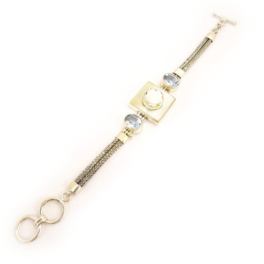 Les Trésors De Lily [D5933] - Silver Bracelet 'Sapa' Mother-of-Pearl / Blue Topaz