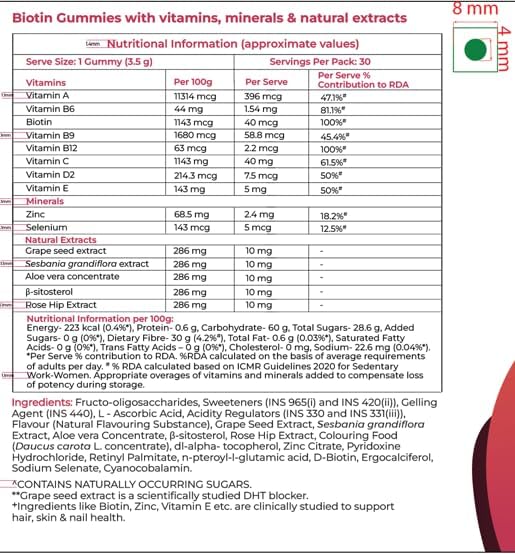 Siens By Dabur Hair Skin & Nails Gummies 30 Count | 3-in-1 Biotin Supplement For Radiant Skin, Strong Nails & Healthy Hair Growth Support