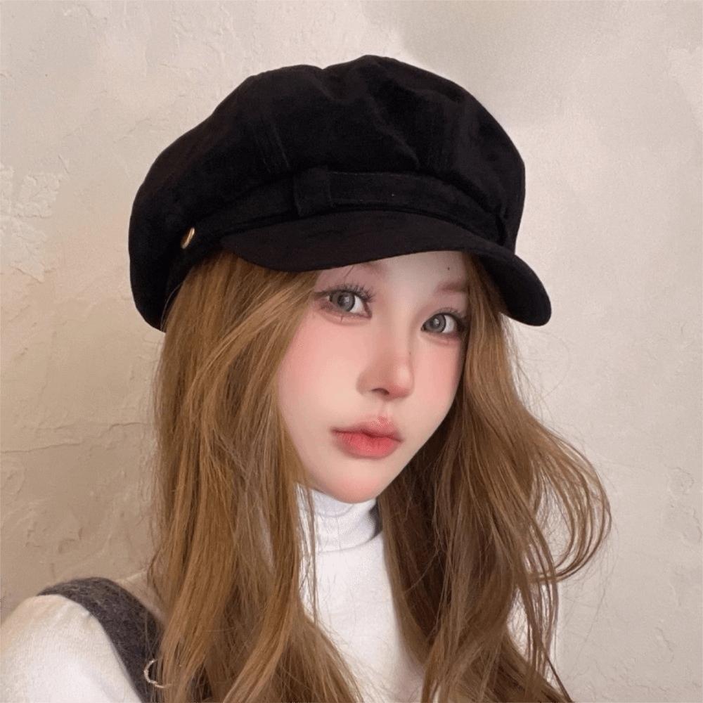 Flat Top Newsboy Hat Short Brim Artist Hat Versatile Suede Berets  Girls