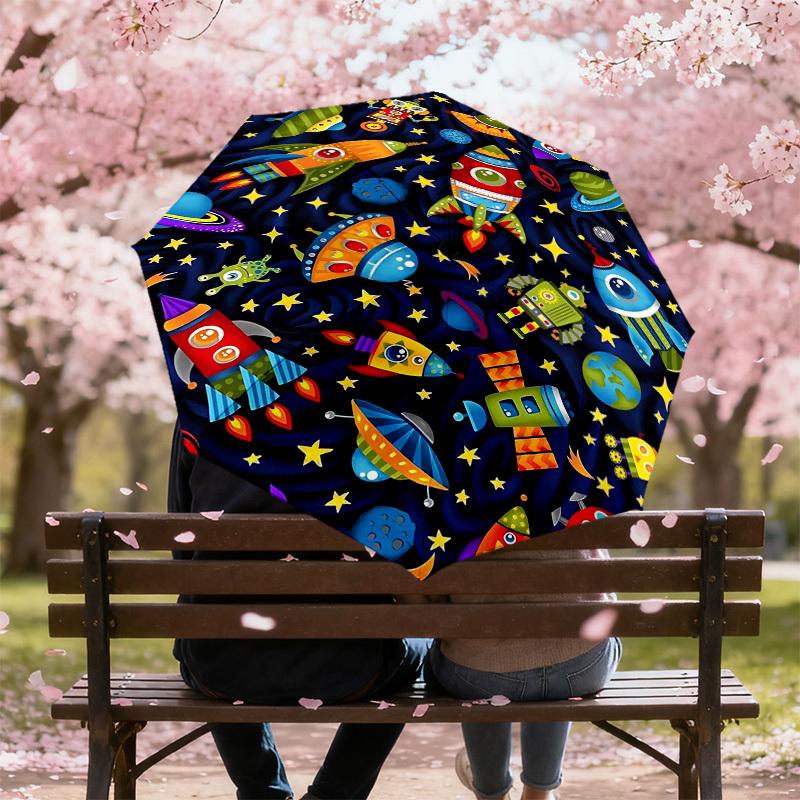 1PC Space Adventure Umbrella-8-Rib Reinforced, Automatic Open, Lightweight & Durable, Fashion Accessory for Outdoor-D374