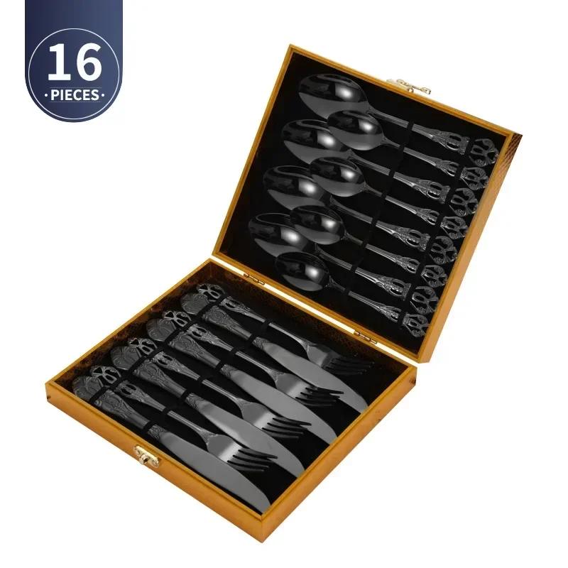 4pcs Gold Stainless Steel Cutlery Set Royal European Spoon Fork And Steak Knife Retro Hollow Design Dinnerware Luxury Tableware