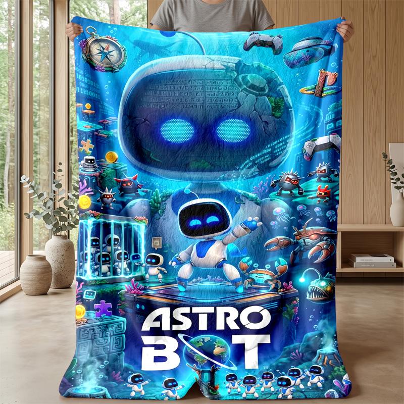 Astro Bot Cozy Flannel Blanket, Comfortable Warm Throw Blanket for Bedroom Sofa Home Use