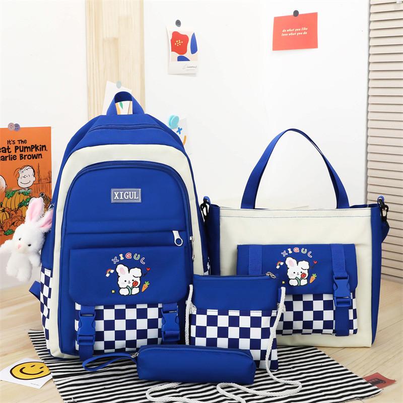 Pattern Rabbit Cartoon Four Piece Set With Pencil Case Shoulder Backpack Bag