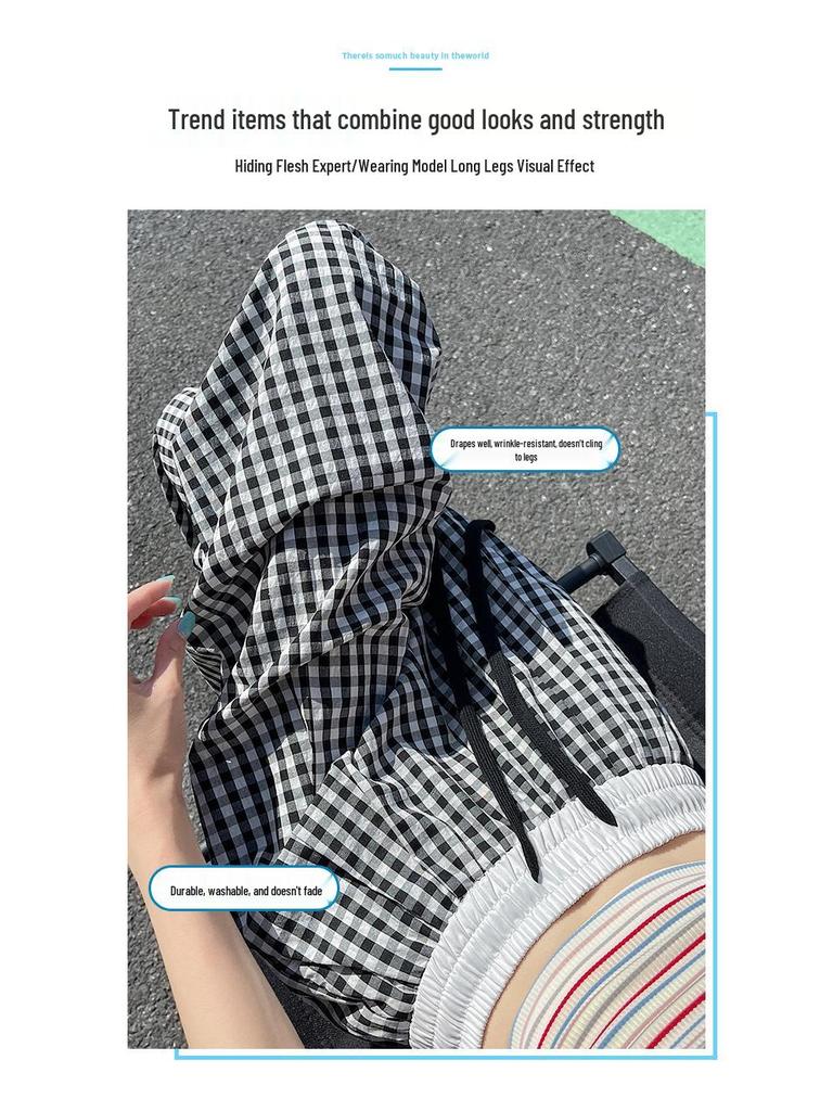 Women's Pink Plaid High-Waist Wide-Leg Pants - 2025 Collection