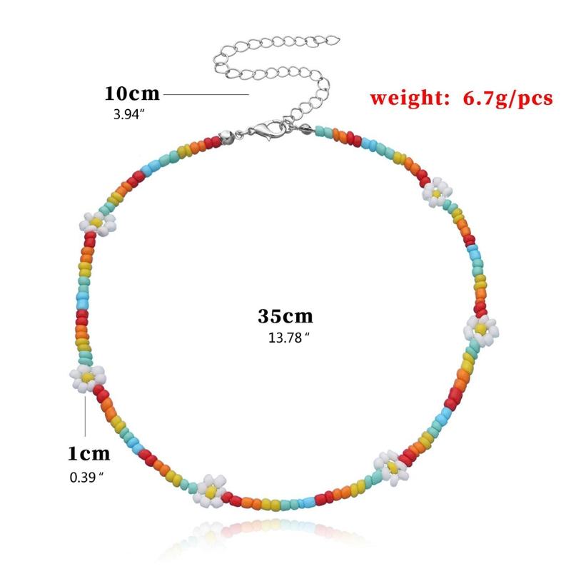 Colorful  Beaded Daisy Flower Choker Necklace Ajdustable Chain Clavicle for Women Girls Cute Handmade Boho Jewelry