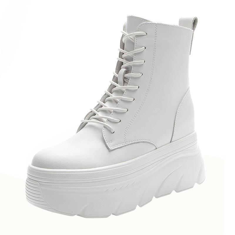 Fashion 2025 Women White Ankle Boots Increase Height Thick Sole Winter Outdoor Leisure Shoes For Girls Spring Autumn Motorcycle Booties