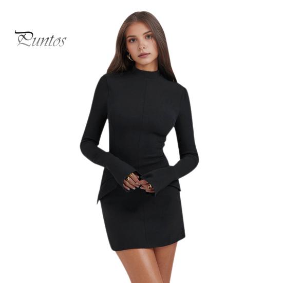 

Осенне-весеннее женское платье-футляр облегающего кроя с воротником-стойкой и имитацией кармана, однотонное, с длинными рукавами, для свиданий, шопинга, поездок на работу, мини-платье XL чёрный