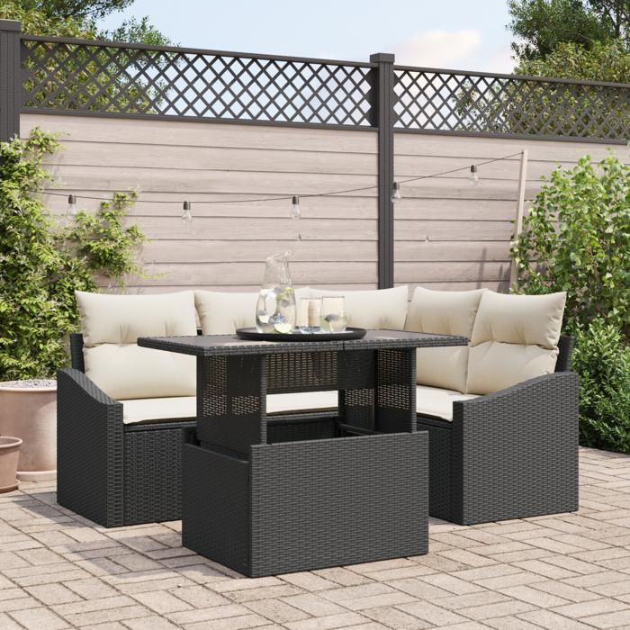VidaXL Ensemble de canapé de jardin 5 pièces avec coussins en poly rattan noir 3357730