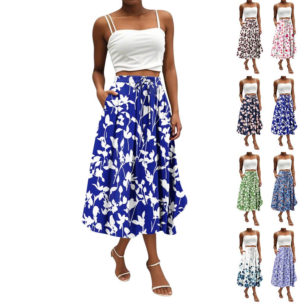 Women's Skirt Bohemian Skirt Floral Print Casual Temperament Pocket Skirt