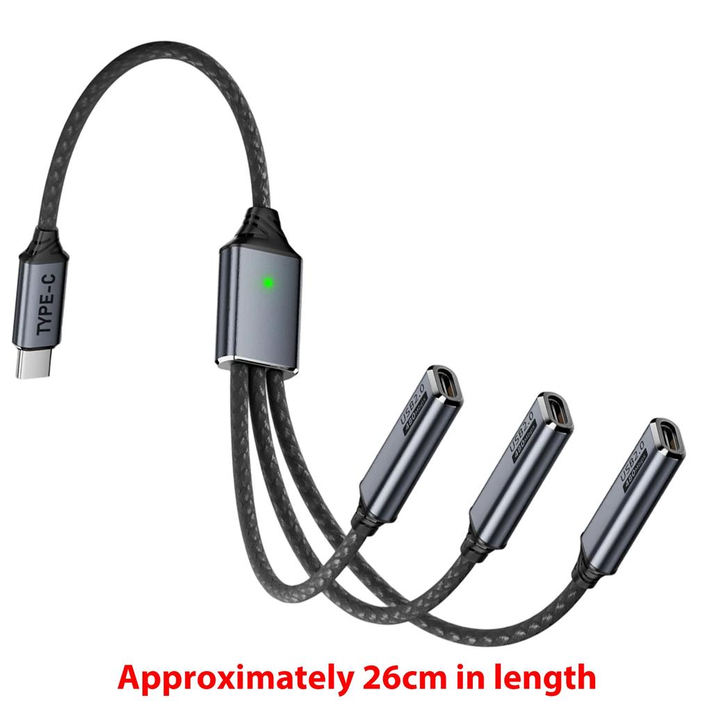 Multi Ports USB Type C Splitter Cable 480Mbps High-speed Charging Data Transfer Wire Nylon Cord for Mac IPhone Tablet Laptop PC