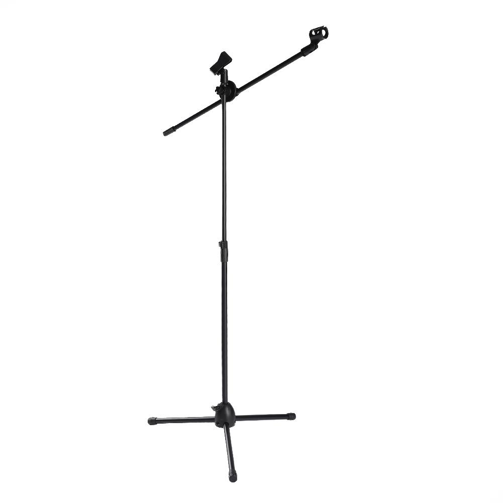 Microphone Boom Stand Dual Mic Clip Folding Arm Tripod Height Adjust Holder