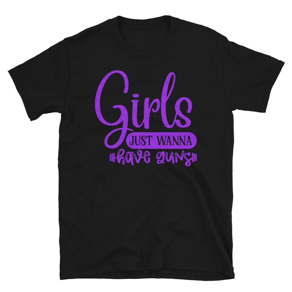 Girls Just Wanna Have Guns Novelty Gym Fitnes Workout TShirt M