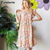 Summer Bohemian Floral Ruffled Flower V-Neck Sexy Dress