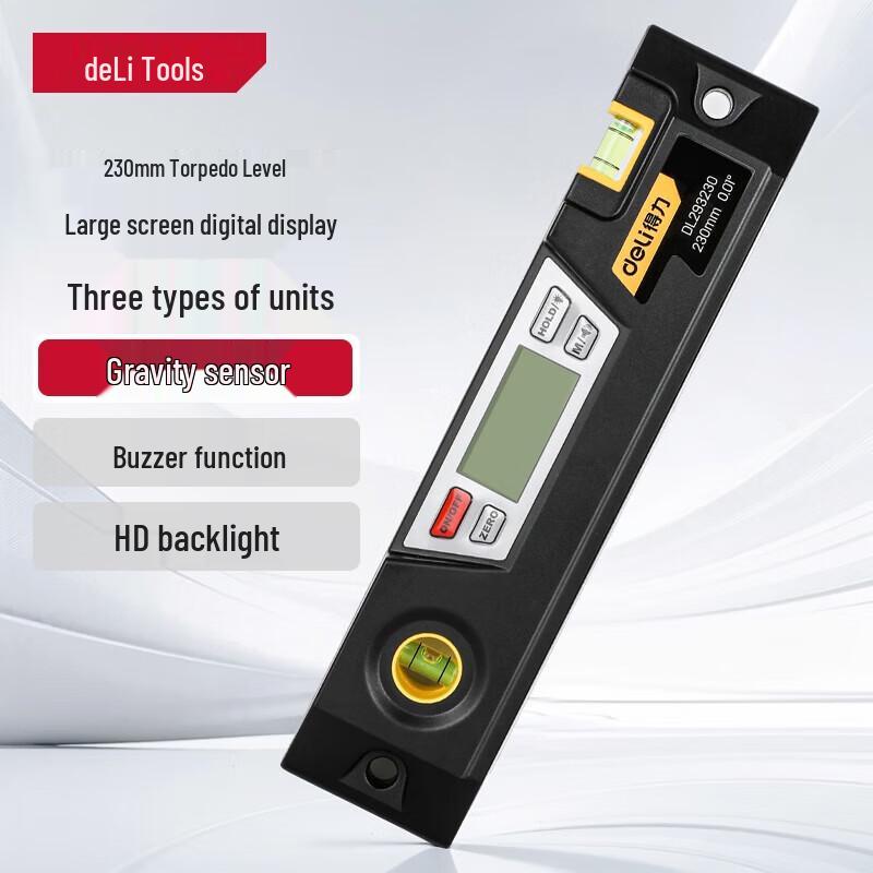 Deli 9-inch Digital Magnetic Torpedo Level CN plug (adapter included)