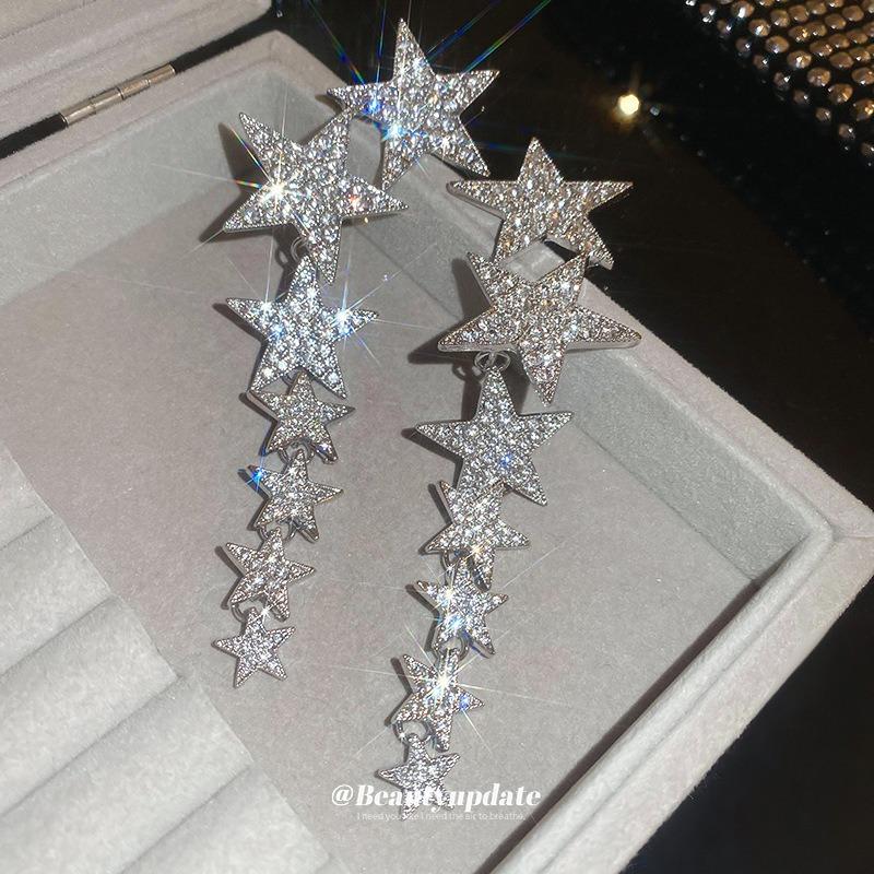 Silver Needle Sweet Cool Wind Super Shining Star Tassel Earrings Light Luxury Temperament Earrings Fashion Advanced Earrings Wholesale
