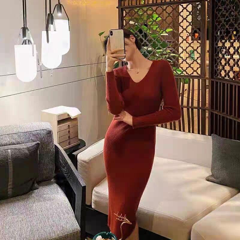 Natal Red Women's Fashion Christmas Robe Sweater Knitted Dress Women's Winter Annual Meeting Dress